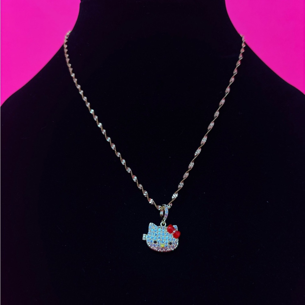 Hello kitty Gold stainless steel necklace with rhinestones